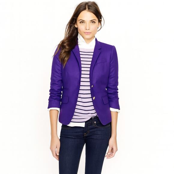 J. CREW Women's Schoolboy Blazer Coat Jacket Purple Wool Blend Size 4 - Picture 1 of 8